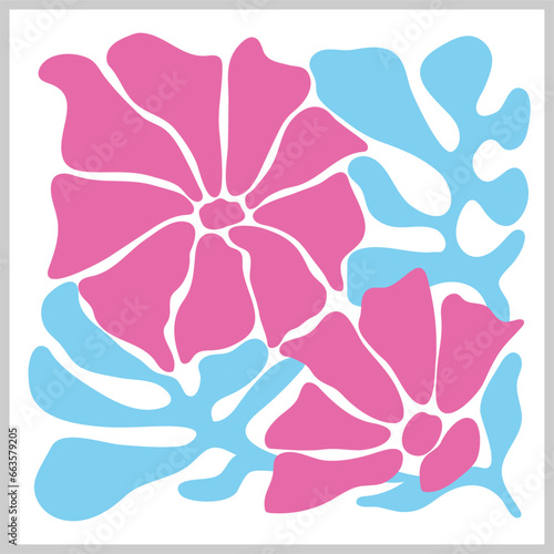 Hand drawn tropical floral poster  Matisse style inspired drawing. 