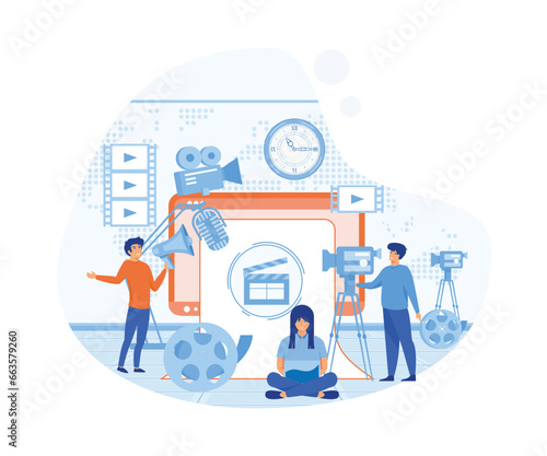 Teamwork of Clerks, Designer, Editor, Director on individual ontent. flat vector modern illustration