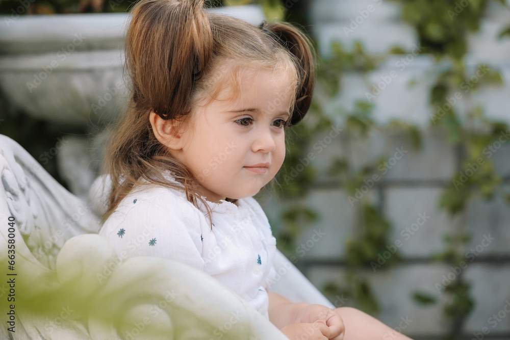 Portrait of cute little girl outdoors, space for text Portrait of cute little girl outdoors, space for text