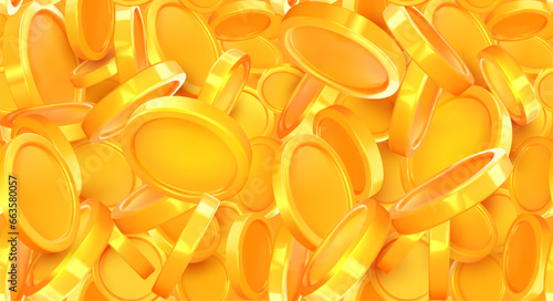 Seamless pattern of coins, money, dollars. In 3D style. Vector illustration