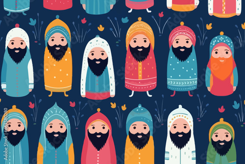 Sikhs wearing kadas quirky doodle pattern, wallpaper, background, cartoon, vector, whimsical Illustration photo