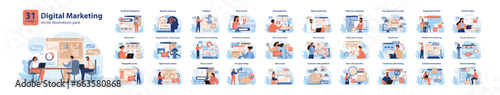 Digital marketing set. Marketing strategy development innovative techniques,