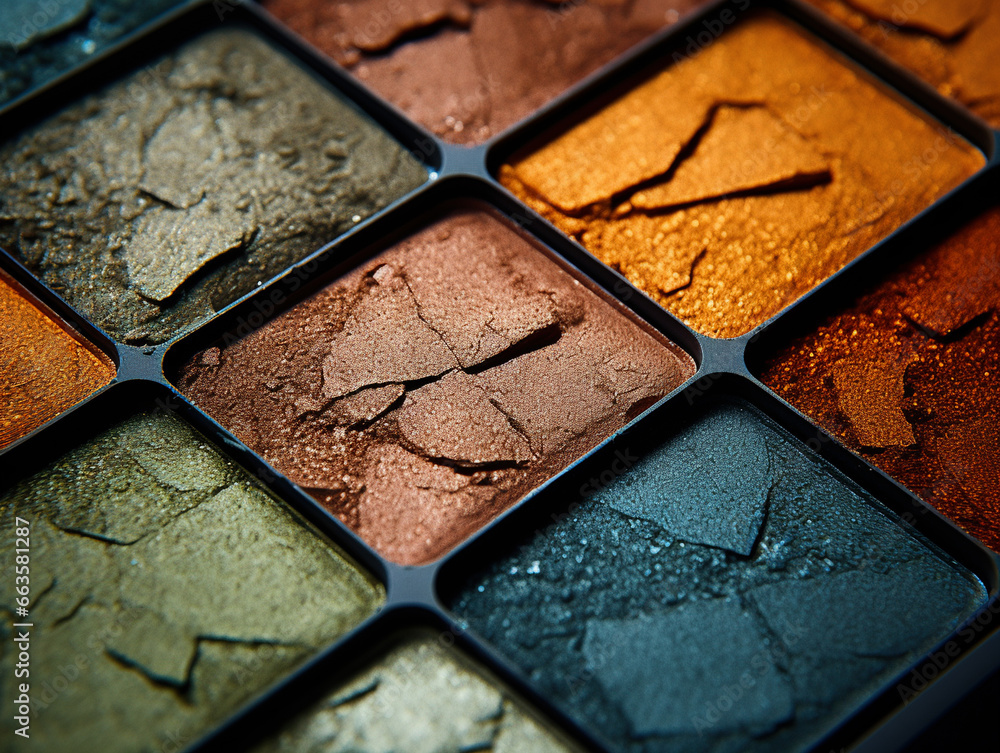 Fototapeta premium Bright eyeshadow pigments palette, macro. 
