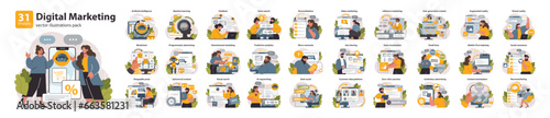 Digital marketing set. Marketing strategy development innovative techniques,
