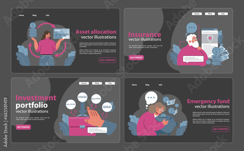 Financial independence, FIRE concept web banner or landing page set.