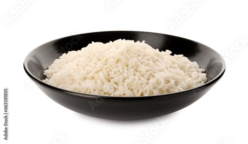 Plate with delicious rice isolated on white