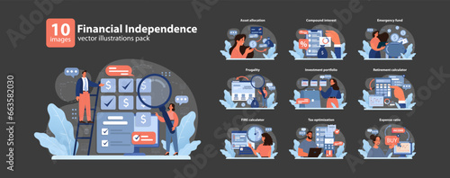 Financial independence, FIRE concept set. Money savings and investment