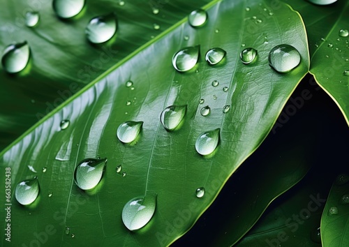 A vibrant green leaf covered in glistening water droplets