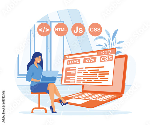Software engineer concept. Web design and development, programmer and coding website or app. lat vector modern illustration 
