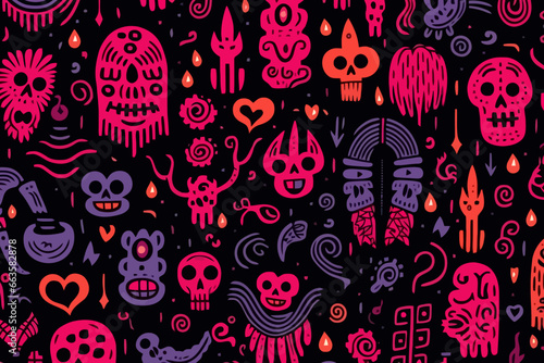 Purgatory or afterlife imagery quirky doodle pattern, wallpaper, background, cartoon, vector, whimsical Illustration photo