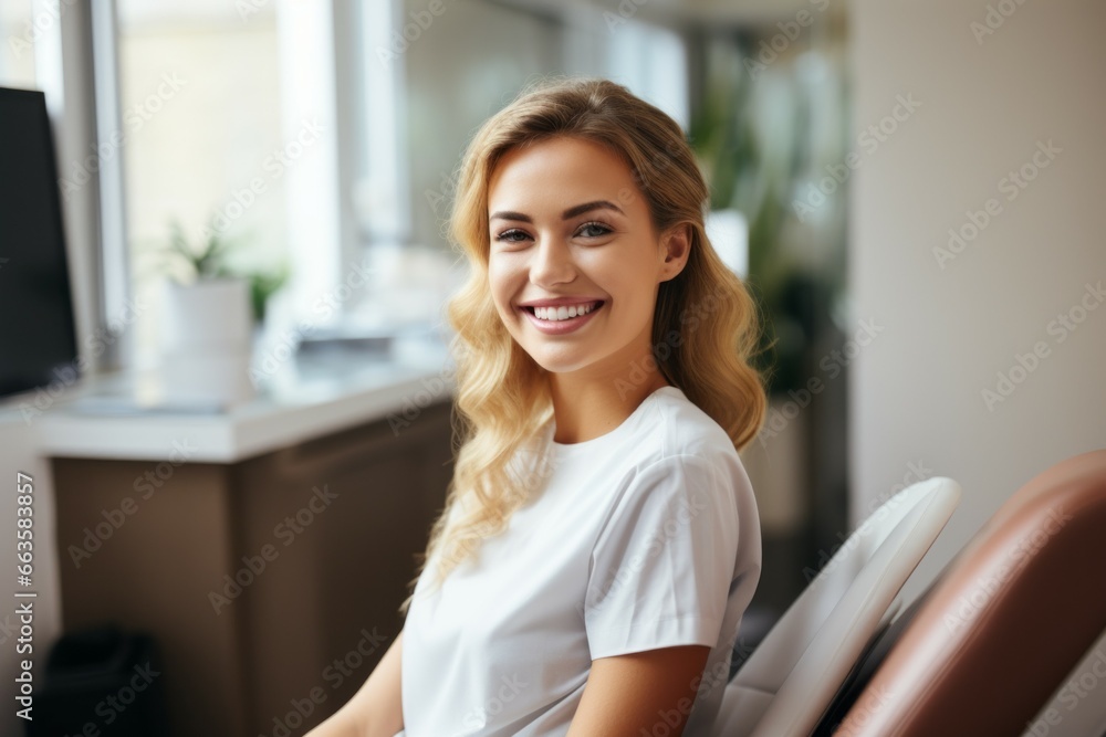 A woman at a dentist's appointment. Portrait with selective focus and copy space A woman at a dentist's appointment. Portrait with selective focus and copy space