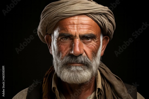 Afghan farmer. Portrait with selective focus and copy space