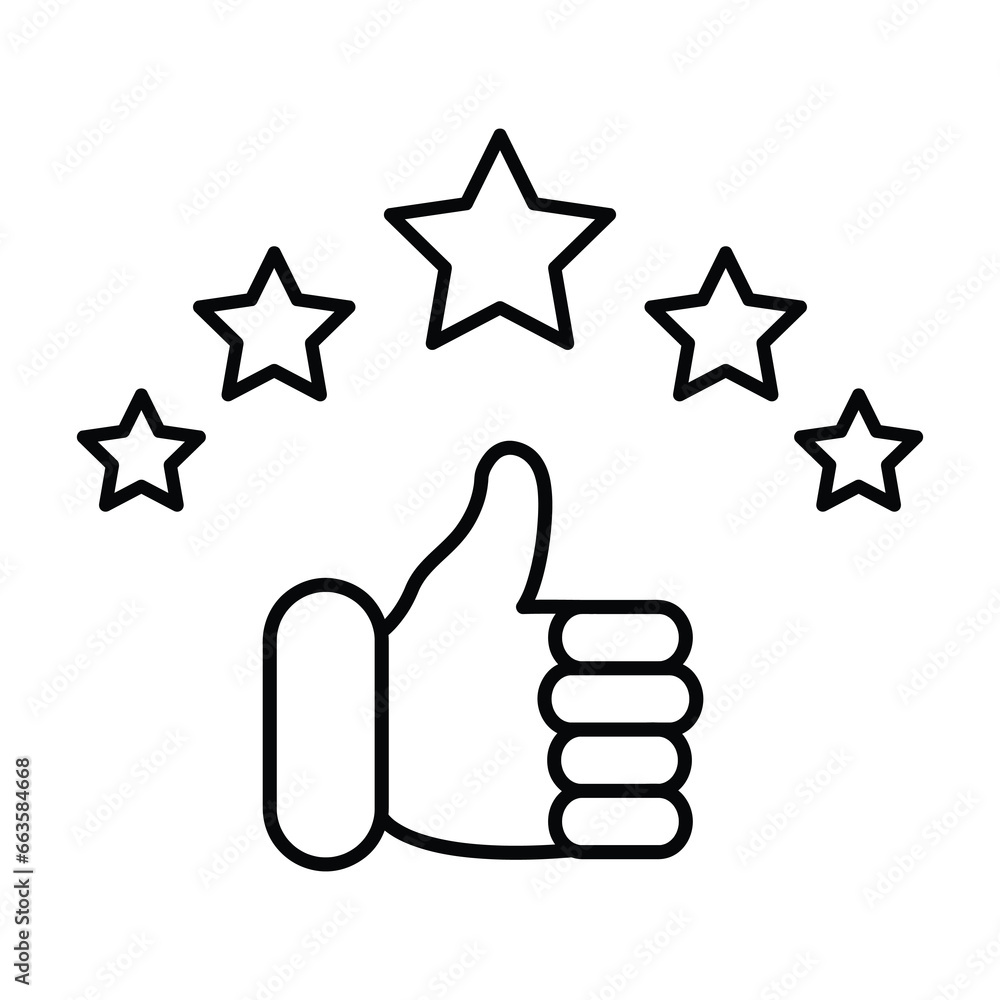Thumbs up, rating, stars icon. vector liner flat illustration on white background..eps Thumbs up, rating, stars icon. vector liner flat illustration on white background..eps