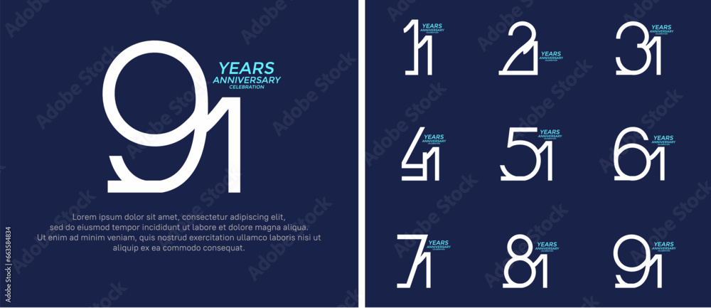 set of anniversary logo white color on blue background for celebration moment set of anniversary logo white color on blue background for celebration moment