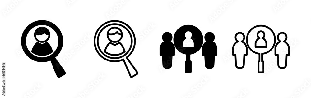 Hiring icon vector. search job vacancy icon. magnifying glass looking for people Hiring icon vector. search job vacancy icon. magnifying glass looking for people