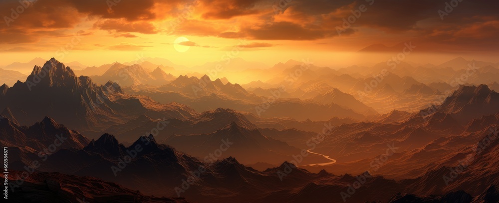 A breathtaking sunset over majestic mountains