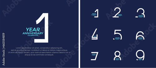 set of anniversary logo white color on blue background for celebration moment