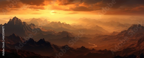 A breathtaking sunset over majestic mountains © pham