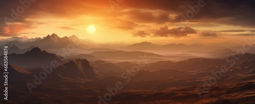 A breathtaking sunset over majestic mountain peaks