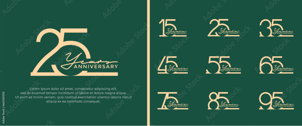 set of anniversary logo brown color on green background for celebration moment