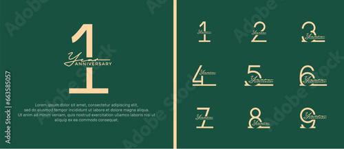 set of anniversary logo brown color on green background for celebration moment