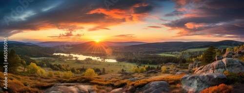 A picturesque sunset over a serene valley