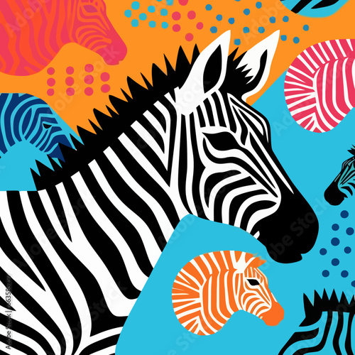 Zebra quirky doodle pattern, background, cartoon, vector, whimsical Illustration