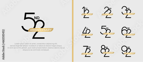 set of anniversary logo black color and gold ribbon on white background for celebration moment © dharmArt