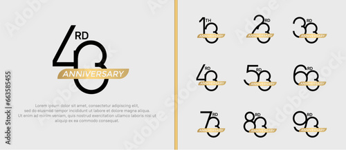 set of anniversary logo black color and gold ribbon on white background for celebration moment