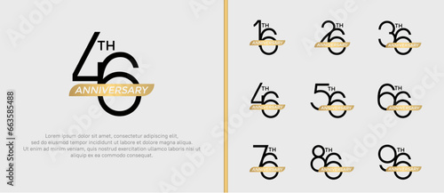 set of anniversary logo black color and gold ribbon on white background for celebration moment