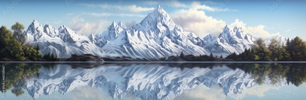 Obraz premium A breathtaking mountain landscape reflected in a serene lake
