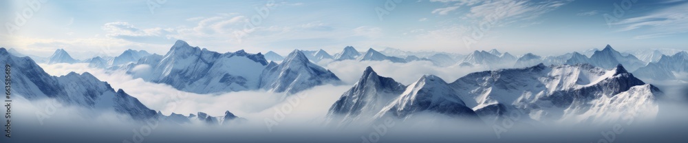 A breathtaking landscape painting capturing majestic mountains hidden in the ethereal beauty of the clouds