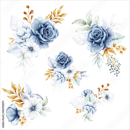 beautiful white blue and gold floral bouquet