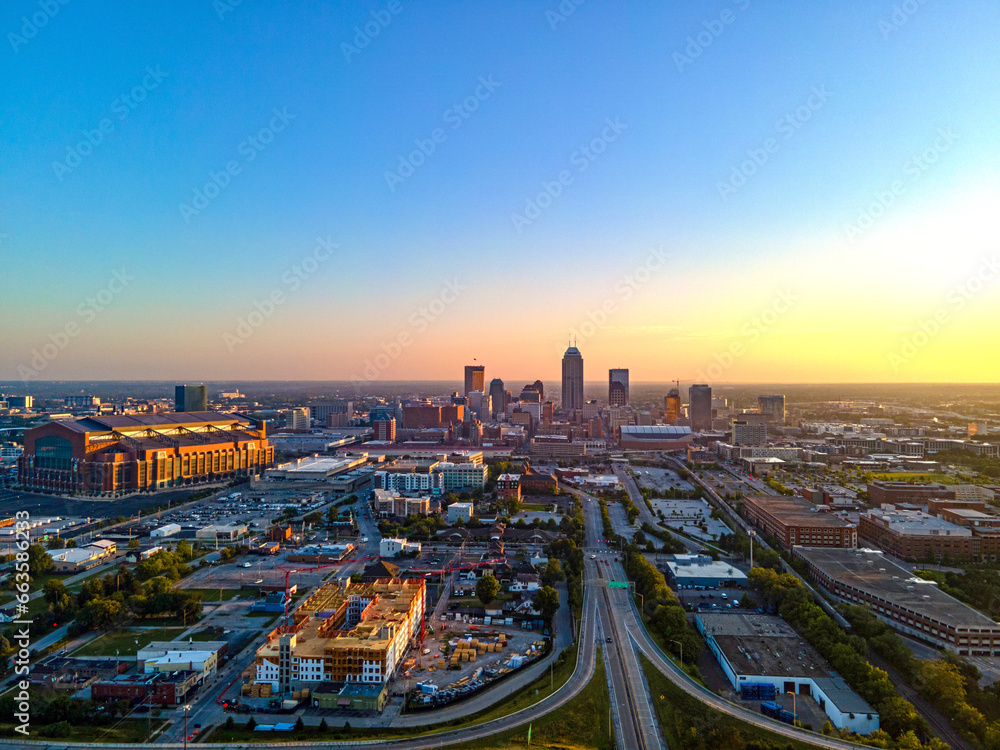 Indianapolis Downtown Sunrise Skyline Aerial HDR