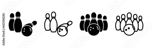 Bowling icon vector. Bowling ball and pin icon. Bowling pins with ball icon.
