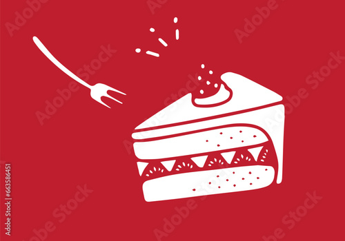 切絵風のショートケーキのイラスト