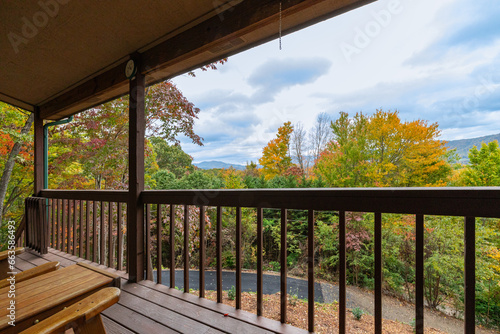 porch with fall mountain views