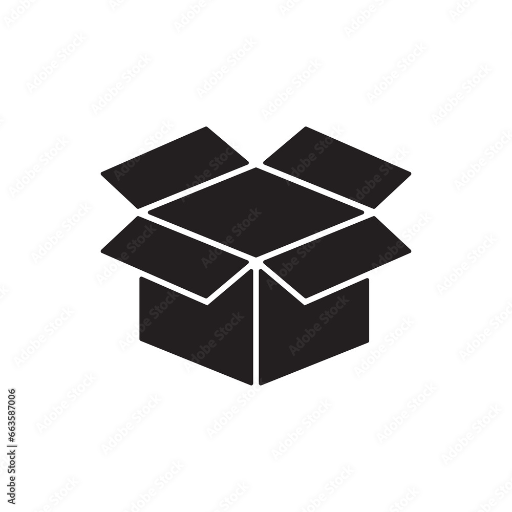 Open cardboard box icon, Cardboard box waste flat symbol illustration on white background..eps Open cardboard box icon, Cardboard box waste flat symbol illustration on white background..eps