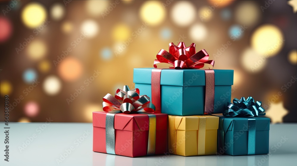 A collection of vibrantly wrapped gifts adorned with shimmering ribbons sits in the foreground, set against a backdrop of soft, glowing bokeh lights, evoking a festive and celebratory mood. A collection of vibrantly wrapped gifts adorned with shimmering ribbons sits in the foreground, set against a backdrop of soft, glowing bokeh lights, evoking a festive and celebratory mood.