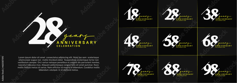 set of anniversary logo with white and yellow color can be use for celebration
