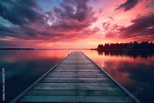 A dock in the middle of a serene body of water