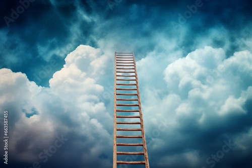 an ladder reaching towards the sky. Generative AI