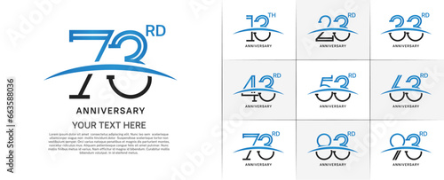 set of anniversary logotype black and blue color with swoosh for special celebration event