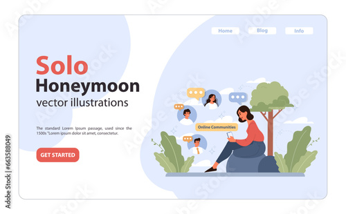 Solo travel or honeymoon online community web banner or landing page.