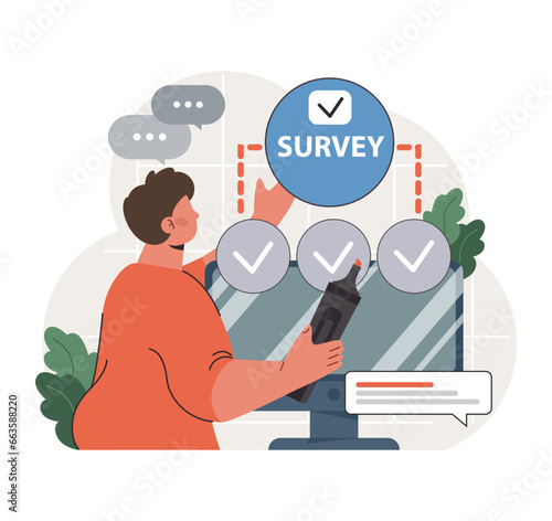 Public opinion polling. Male character participation in an online survey.