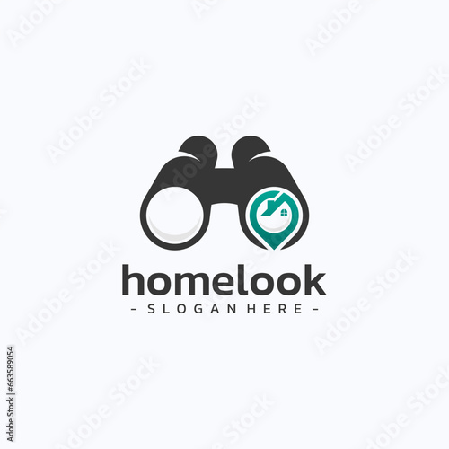 Home look logo design vector. Camp destination search symbol template.