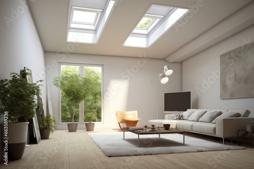 Contemporary room with skylight - minimalist interior concept. Generative AI