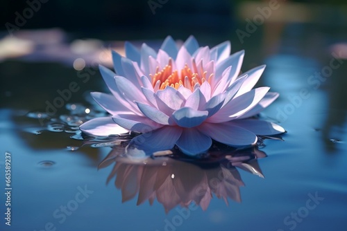 Beautiful 3-dimensional flower floating gracefully on the surface of water. Generative AI
