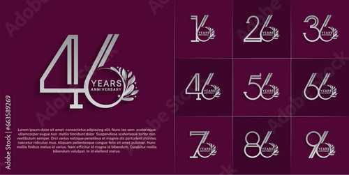 set of anniversary logotype silver color and ornament for special celebration event