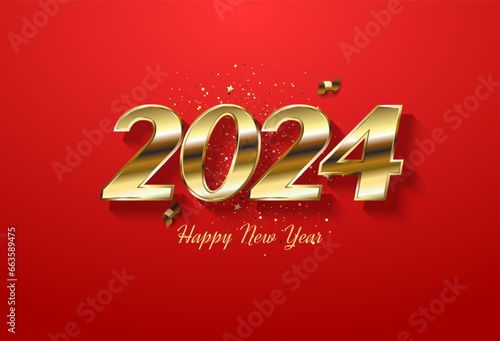 golden number with oblique gradient effect for 2024 new year celebration. design premium vector.
